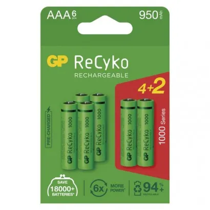 GP ReCyko NiMH Akkumulátor HR03 (AAA) 1000mAh 4+2db
