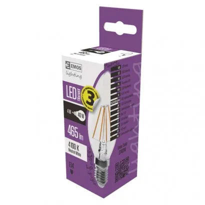 EMOS LED Filament izzó gyertya E14 4W 465lm természetes fe...
