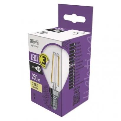EMOS LED Filament Izzó Kisgömb 2W E14 250lm meleg fehér
