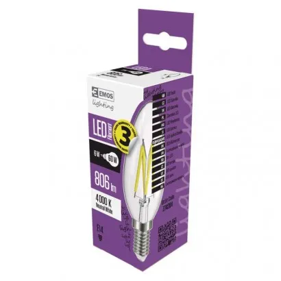 EMOS LED Filament izzó gyertya E14 6W 806lm meleg fehér