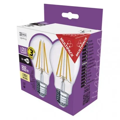EMOS LED Filament izzó A60 E27 6W 806lm meleg fehér 2db
