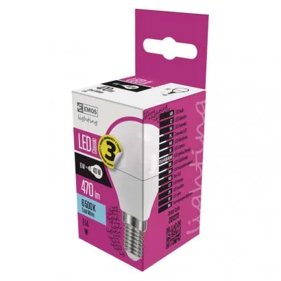 EMOS Classic LED izzó kisgömb E14 6W 470lm hideg fehér