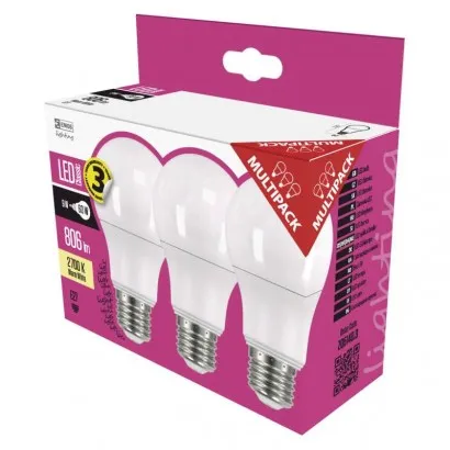 EMOS Classic LED izzó A60 E27 9W 806lm meleg fehér 3db