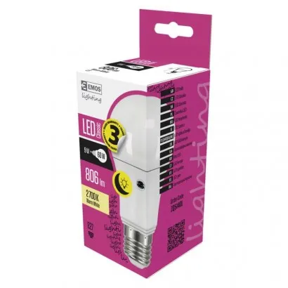 EMOS Classic LED izzó fényérzékelővel A60 E27 9W 806lm mel...
