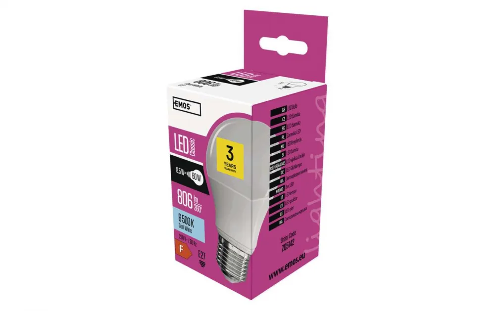 LED izzó Classic A60 / E27 / 8,5 W (60 W) / 806 lm / természetes fehér