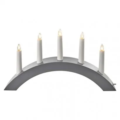 Gyertyatartó 5 db E10 izzóval, fa, szürke, ívelt, 20x38 cm...