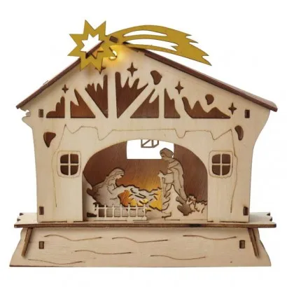 LED karácsonyi betlehem, fa, 16,5 cm, 2x AAA, beltéri, mel...