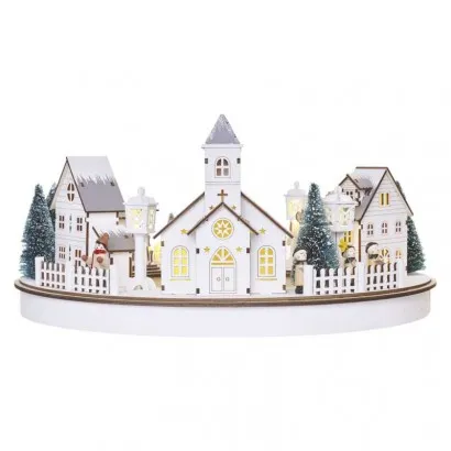 LED karácsonyi falu, kör, 2x AA, beltérre, meleg fehér, id...