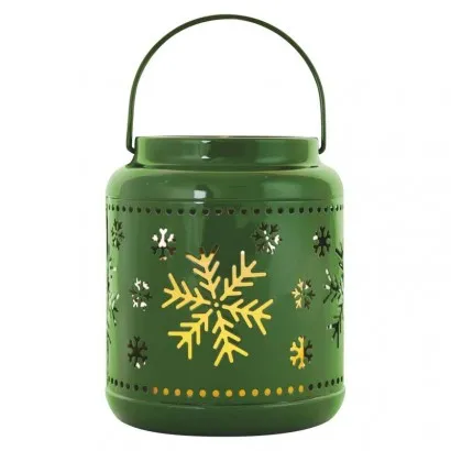 Karácsonyi LED dekoráció – lámpa hópelyhekkel, fém, zöld, ...