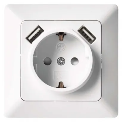 EMOS SCHUKO fehér Aljzat USB csatlakozóval
