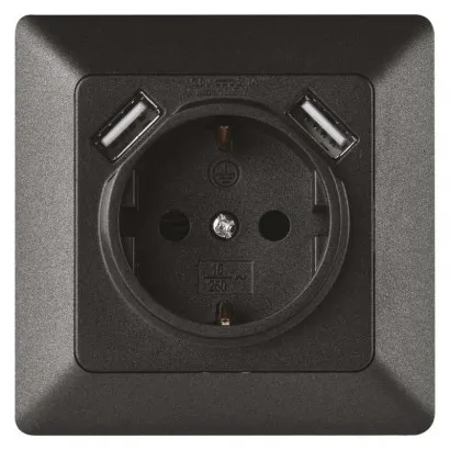 EMOS SCHUKO Aljzat USB csatlakozóval, antracit