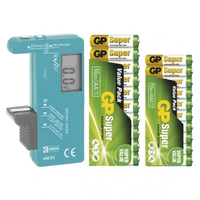 EMOS Univerzális elemteszter + 10x AAA GP Super alkáli ele...