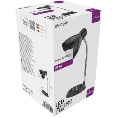 Avide Basic Asztali Lámpa O Talpú Fekete + LED fényforrás...