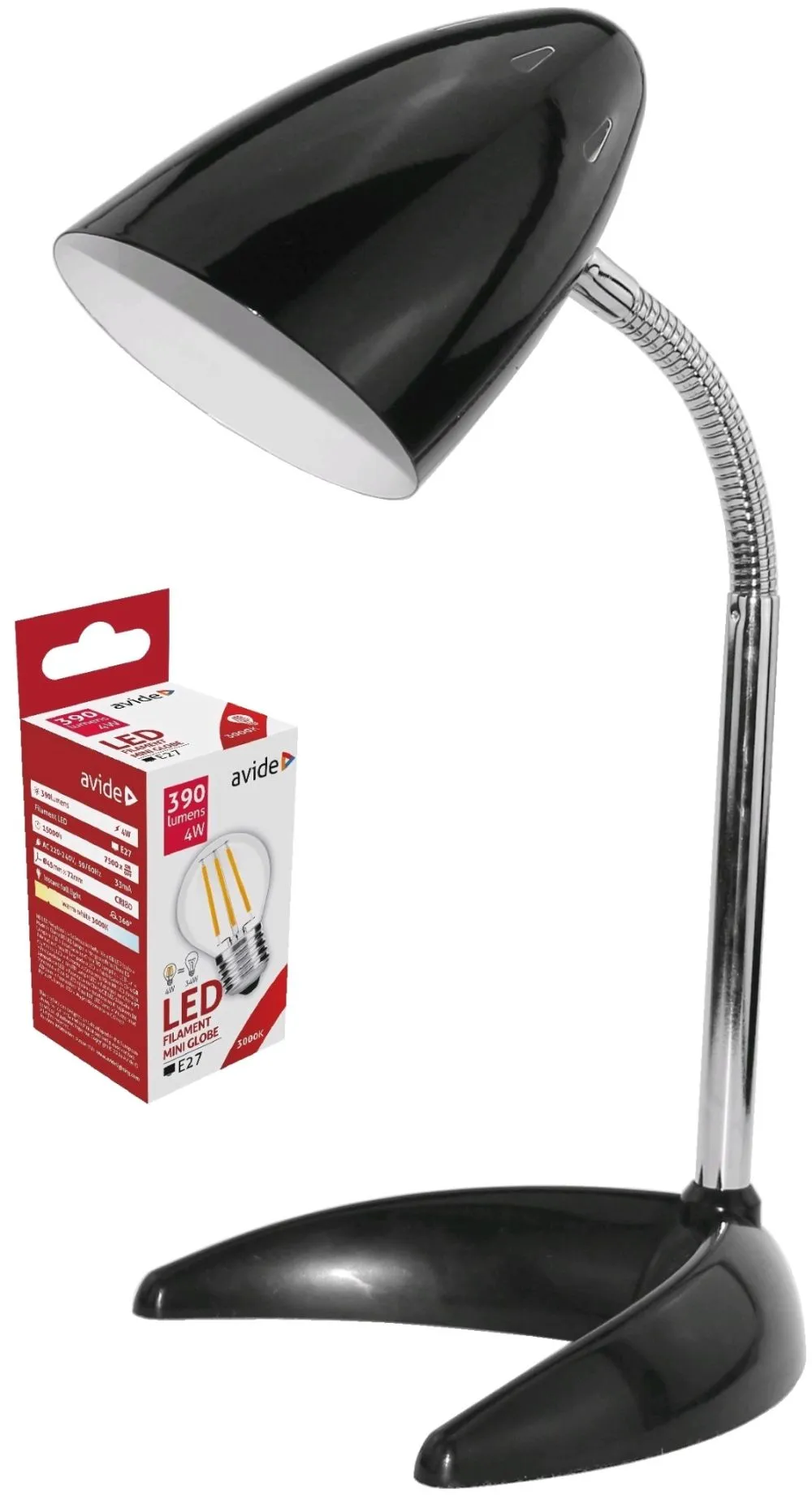 Avide Basic Asztali Lámpa C Talpú Fekete + LED fényforrás...