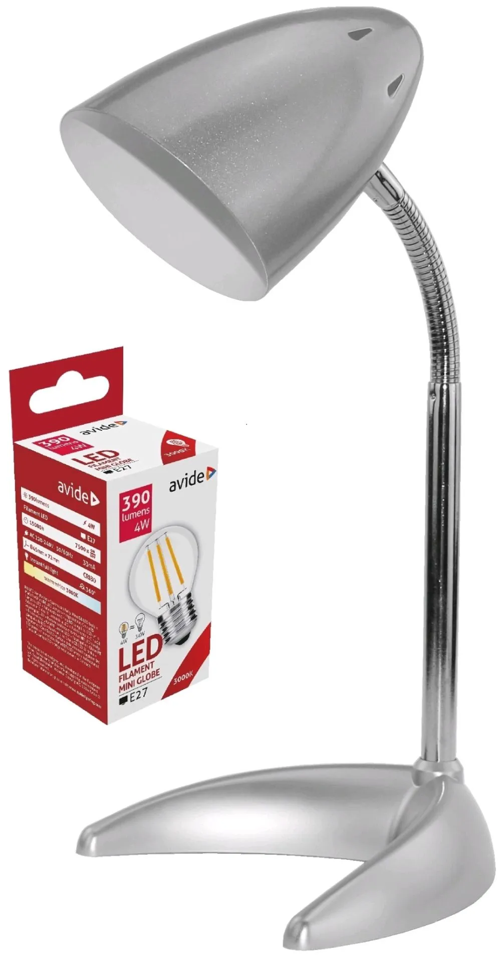 Avide Basic Asztali Lámpa C talpú S Ezüst + LED fényforrás...