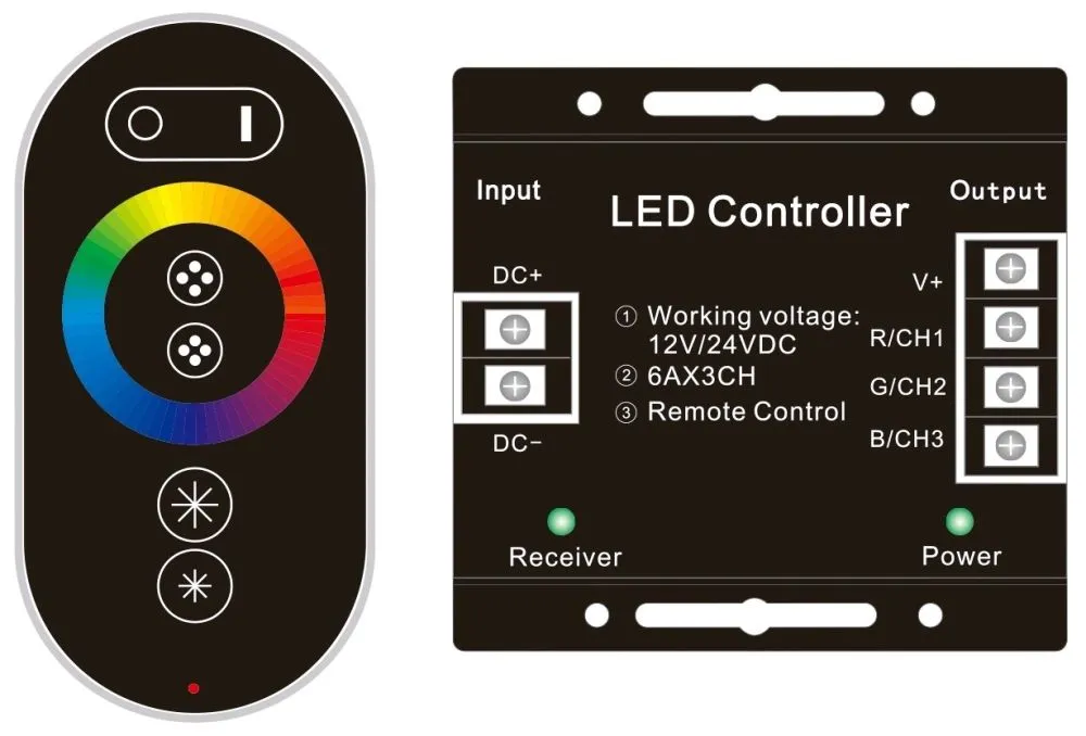 Avide LED Szalag 12V 216W RGB 6 Gombos RF Érintőpaneles Tá...