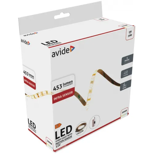 Avide LED Szalag Infra Szenzorral 12V 1m 5W 3000K