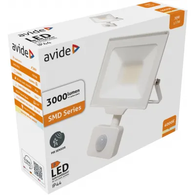 Avide LED Opál Reflektor Slim SMD 30W NW 4000K Mozgásérzék...