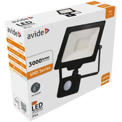 Avide LED Opál Reflektor Slim SMD 30W NW 4000K Mozgásérzék...