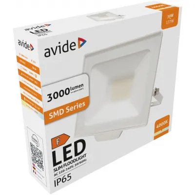 Avide LED Opál Reflektor Slim SMD 30W NW 4000K Fehér