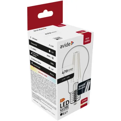 Avide LED White Filament Globe 4.5W E27 WW 2700K