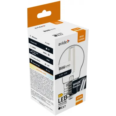 Avide LED White Filament Mini Globe 6.5W E27 NW 4000K