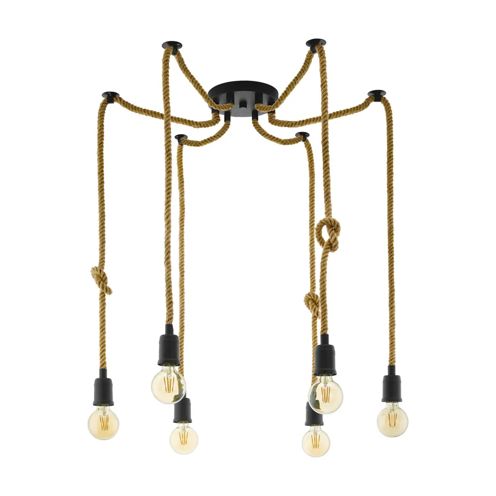 Függeszték E27 6x28W fekete/kötél Rampside