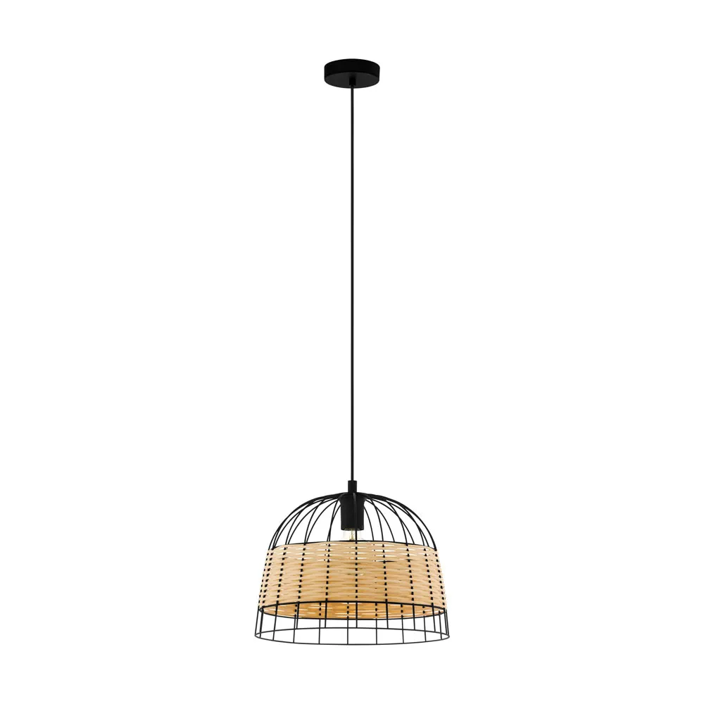 Függeszték E27 1x40W 37cm fekete/rattan Anwick