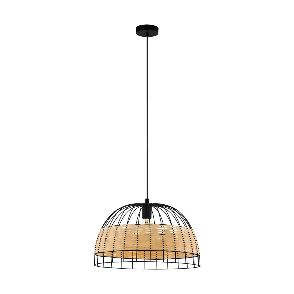 Függeszték E27 1x40W 50cm fekete/rattan Anwick