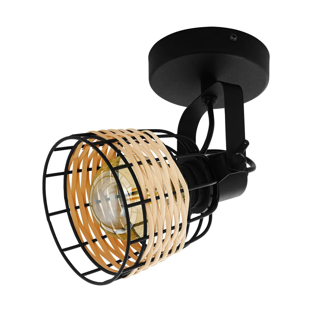 Fali lámpa E27 1x40W fekete/rattan Anwick