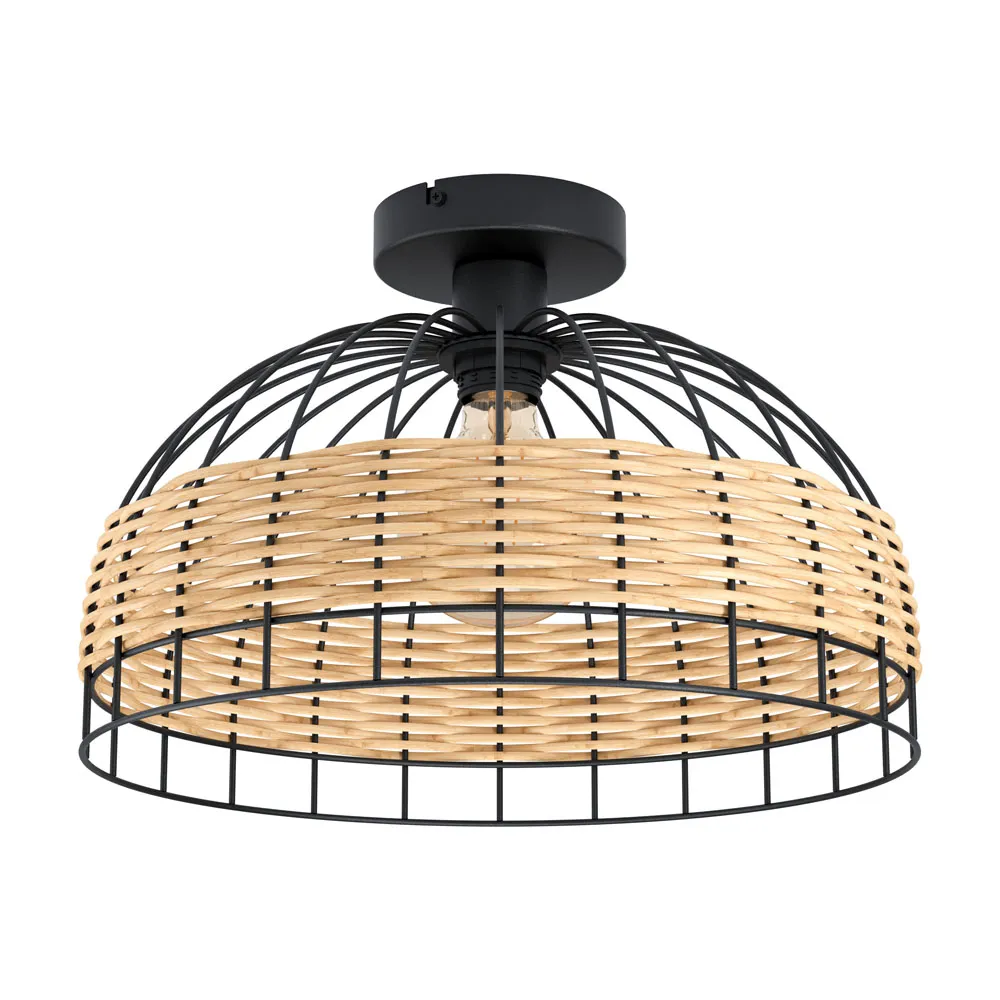 Beltéri mennyezeti lámpa E27 1x60W fekete/rattan Anwick