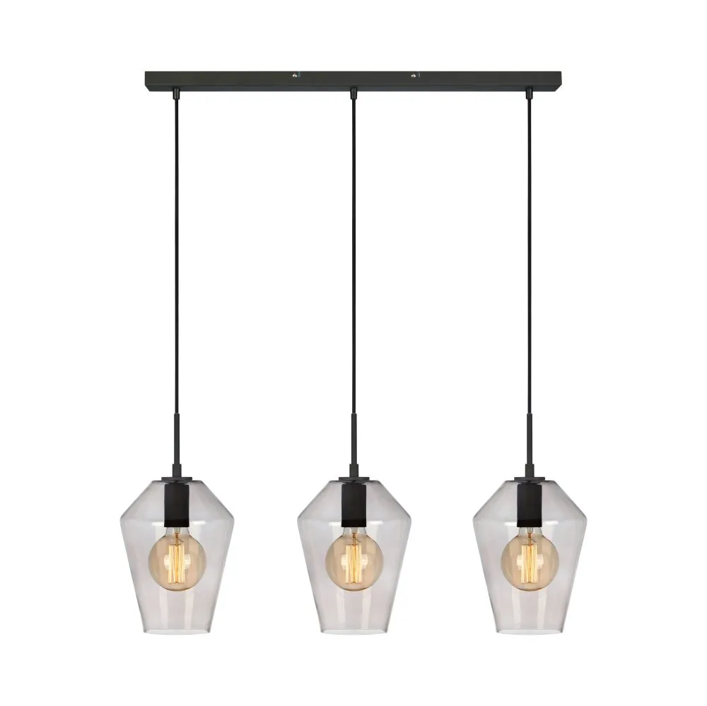 MARKSLÖJD RETRO 3 ágú függeszték fekete/füst üveg E27 3x60...